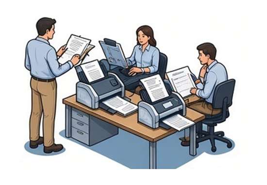 People scanning records on site